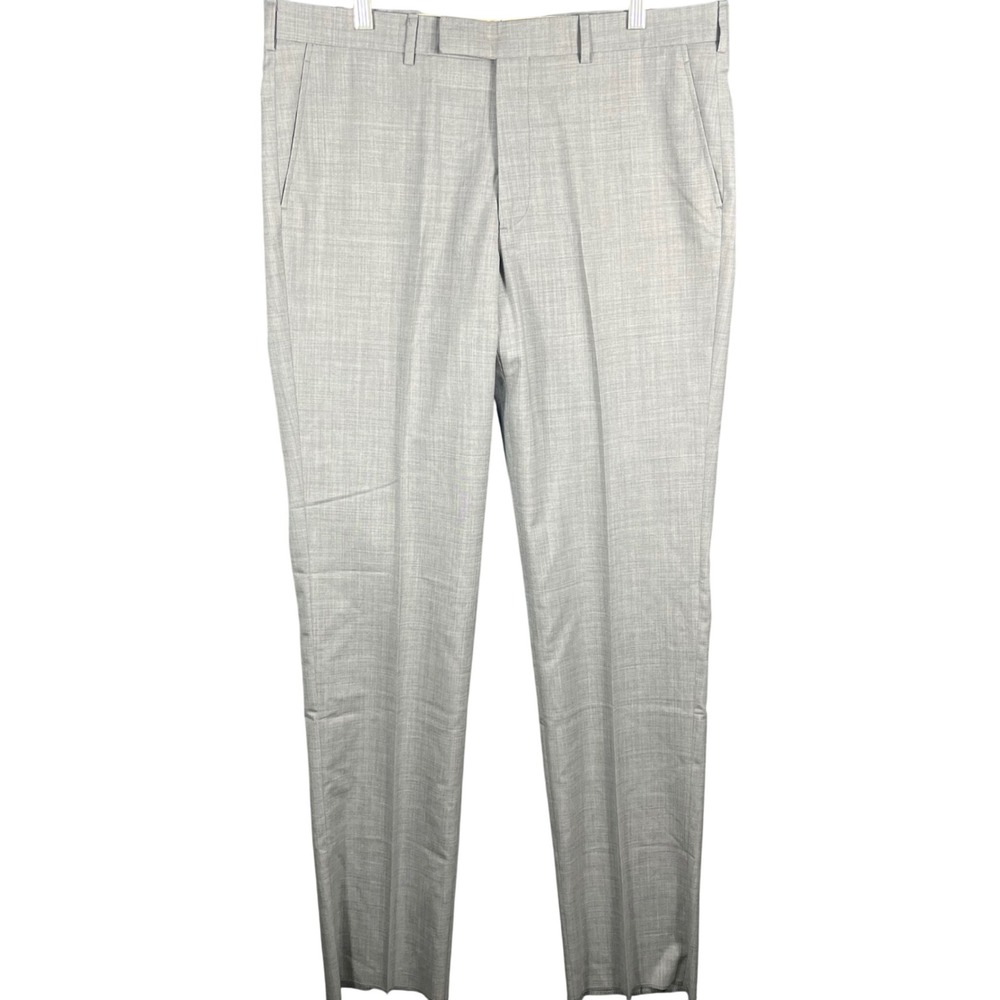 Hertling Dress Pants Mens 38R Gray 100% Wool Como Flat Front Made in USA 8240